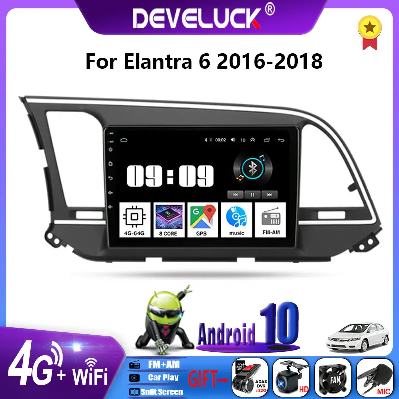 2 din Android 10 Bil Radio For Hyundai Elantra 6 2016 2017 2018 2din DSP-GPS Navigation Mms Video-Afspiller 4G net+wifi 2