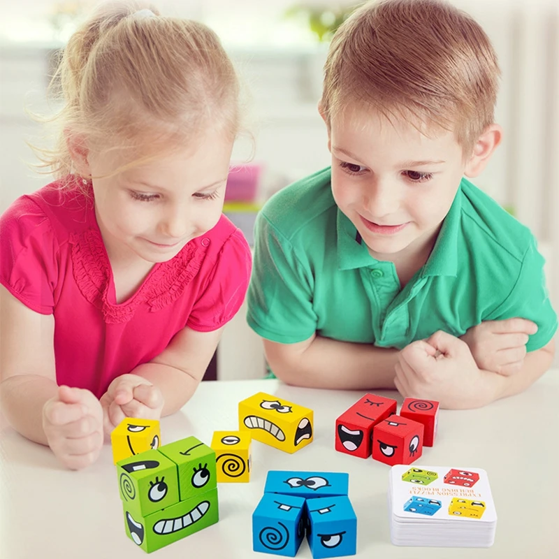 Baby Gåder Toy Ansigt Skiftende Cube Børn Børn Interessante Ansigter Tidlig Uddannelse Træning Af Logisk Tænkning Udfordring Brætspil 4