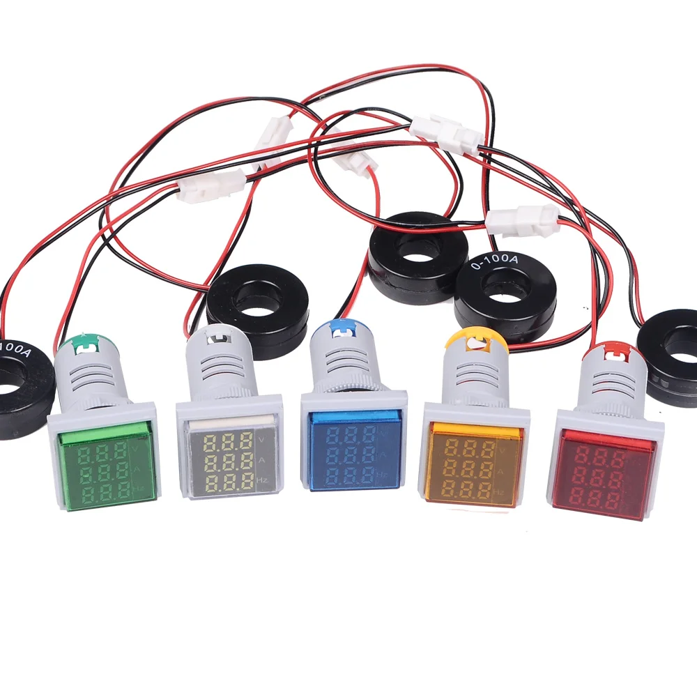 22mm 50-380V 100A Digital LED Volt Amp HZ AC Amperemeter Voltmeter, Aktuel Frekvens, Spænding Indikator, der Måler Tester Signal Lys 1