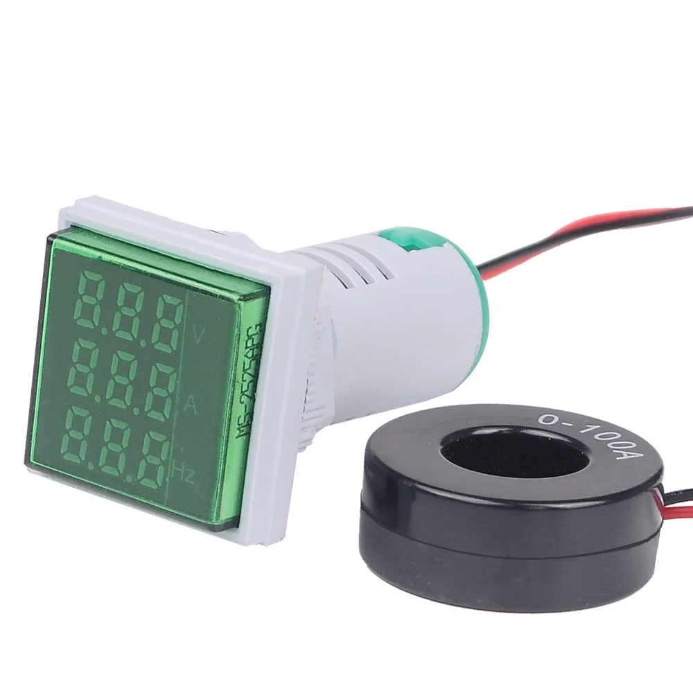 22mm 50-380V 100A Digital LED Volt Amp HZ AC Amperemeter Voltmeter, Aktuel Frekvens, Spænding Indikator, der Måler Tester Signal Lys 4