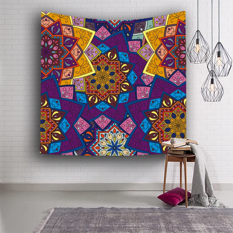 Geometriske syning hippie væggen hænger yoga digital udskrivning strand håndklæde, solcreme firkantet sjal Vintage Boho Farverige mosaik 0