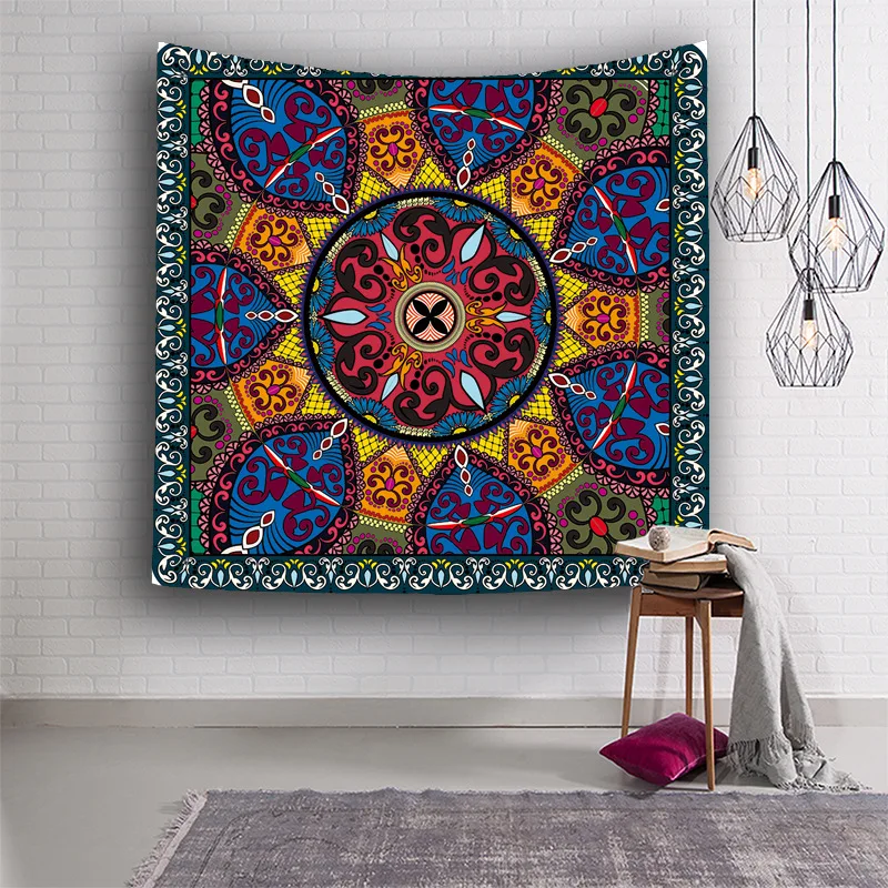 Geometriske syning hippie væggen hænger yoga digital udskrivning strand håndklæde, solcreme firkantet sjal Vintage Boho Farverige mosaik 3