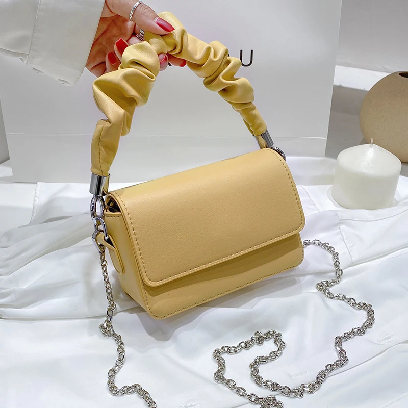 Solid farve Plisserede Små Tote taske 2020 Fashion New Høj kvalitet Læder Kvinders Designer Håndtaske Kæde Skulder Messenger Taske 3