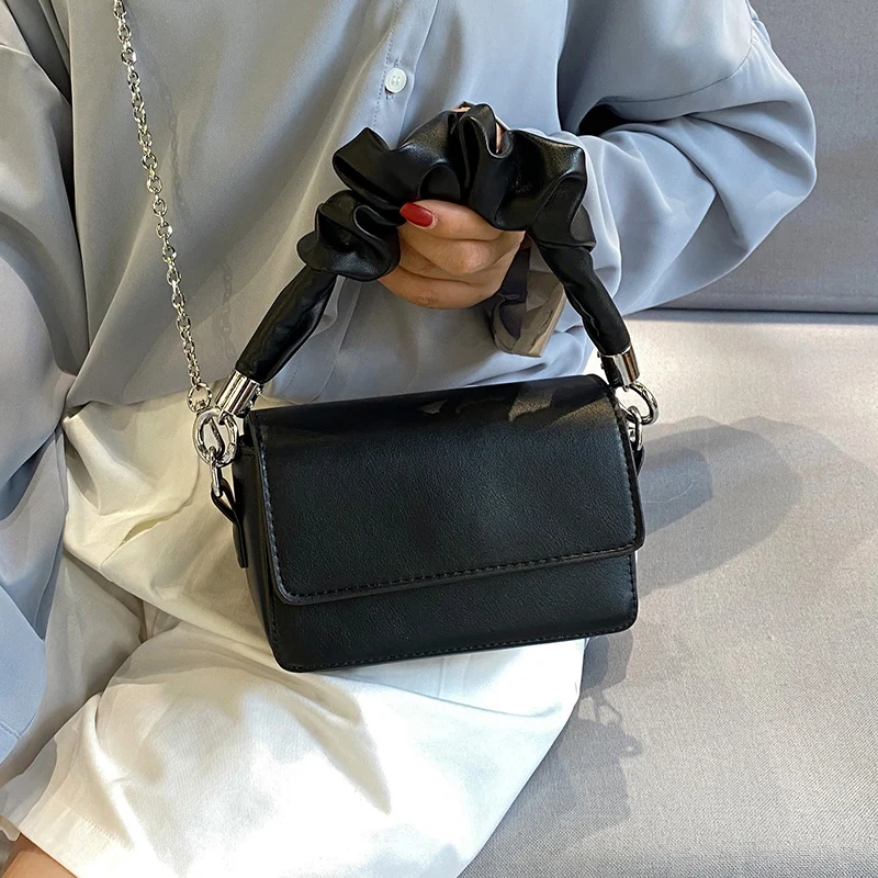Solid farve Plisserede Små Tote taske 2020 Fashion New Høj kvalitet Læder Kvinders Designer Håndtaske Kæde Skulder Messenger Taske 5