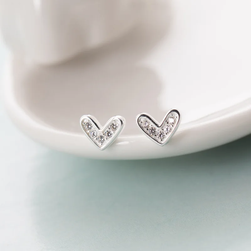 925 sterling sølv hjerte zircon stud øreringe er enkle trendy design vilde personlighed øreringe til kvinder 2018 charms smykker gave 4