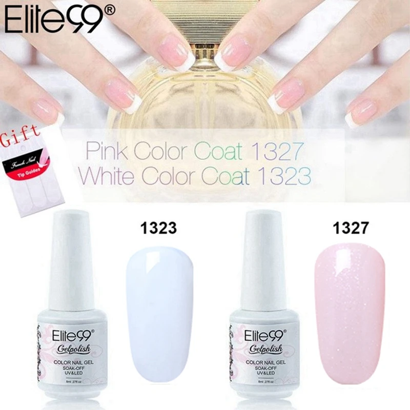 Elite99 8ml Nye Design Soak Off Color Nail Gel Polish, Hvid + Pink fransk Manicure Kit Sæt Gratis DIY Tips Nail Art Dekorationer 1
