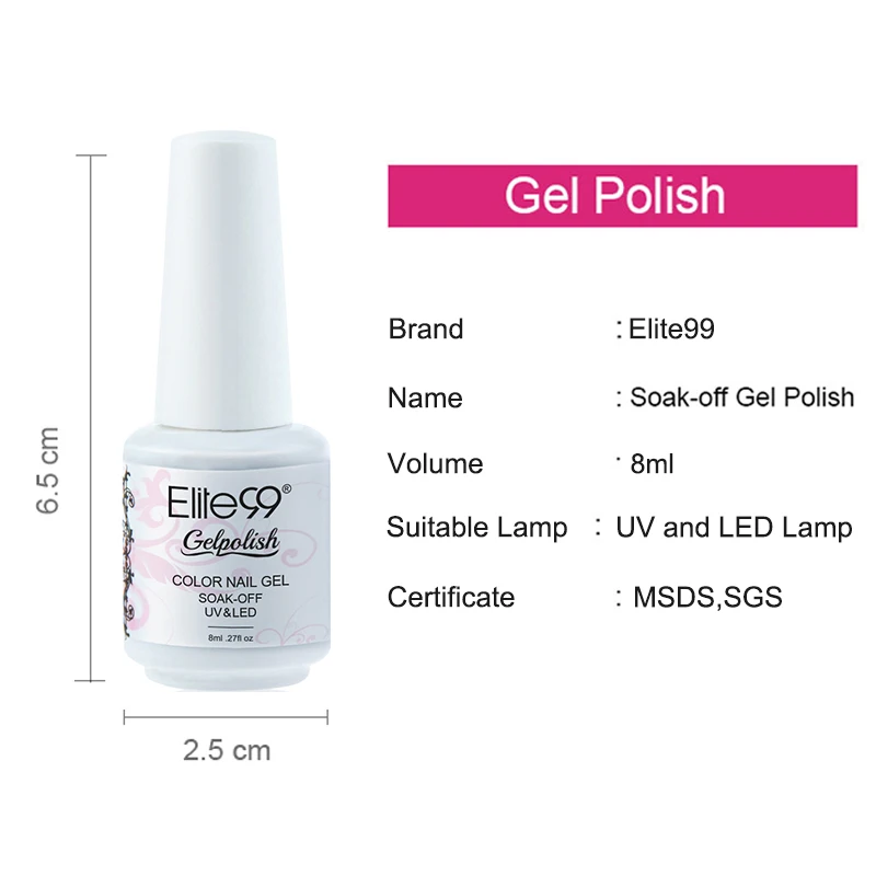 Elite99 8ml Nye Design Soak Off Color Nail Gel Polish, Hvid + Pink fransk Manicure Kit Sæt Gratis DIY Tips Nail Art Dekorationer 4