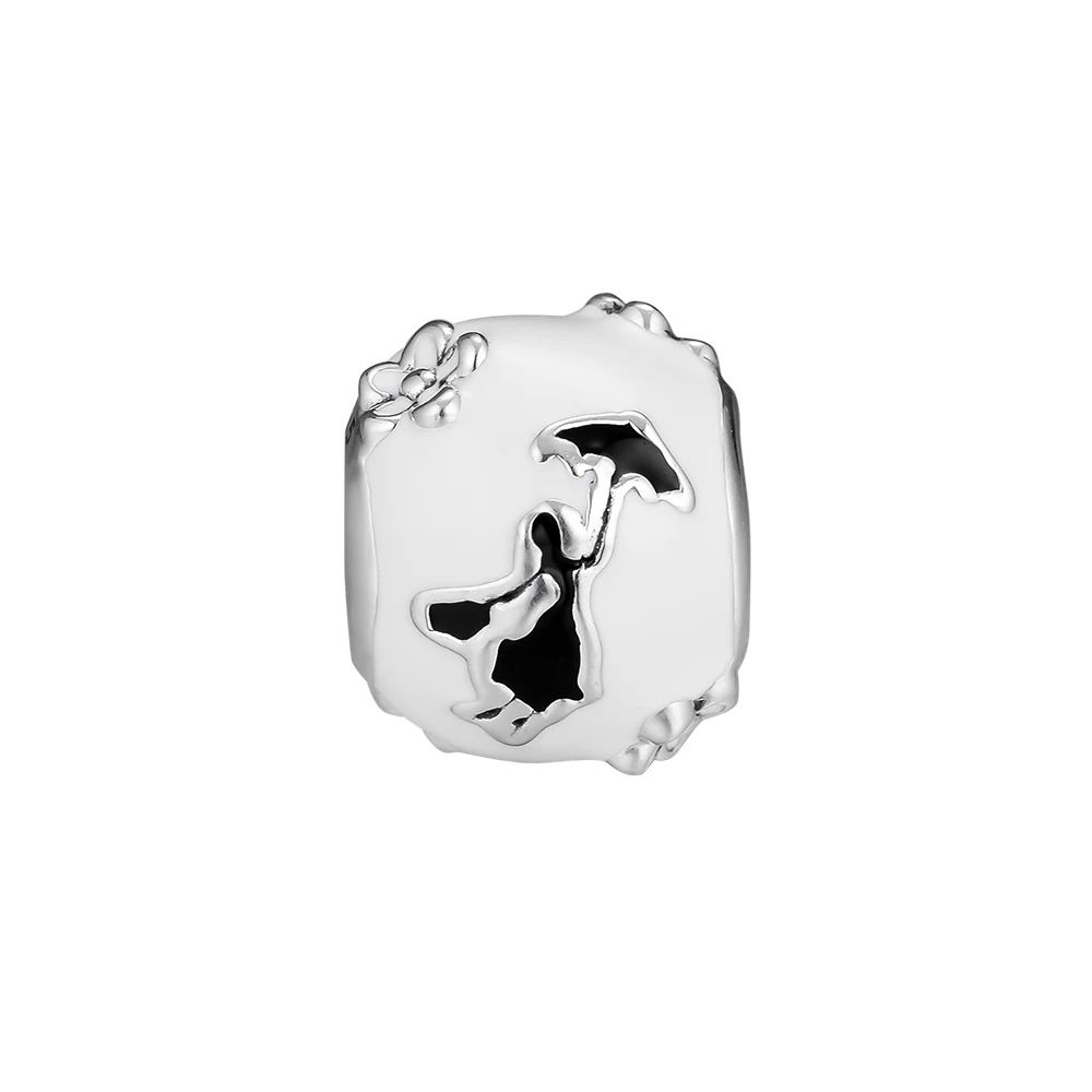 925 Sterling Sølv Mary Poppins Silhuet Charme, Hvid & Sort Emalje Passer Originale Mærke DIY Armbånd Smykker 3