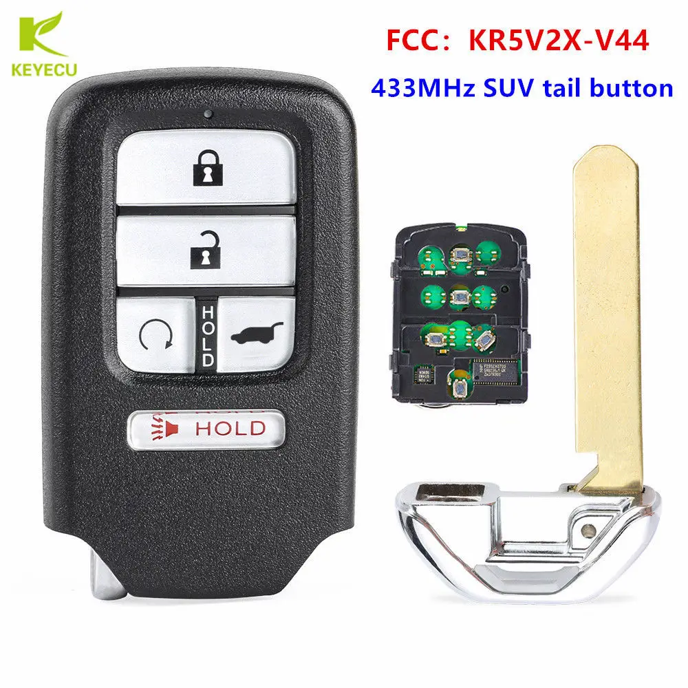KEYECU Udskiftning Smart Fjernbetjening Key Fob 433MHz ID47 Chip til Honda 2017 CR-V 2016-2017 Pilot ,FCC ID: KR5V2X 0