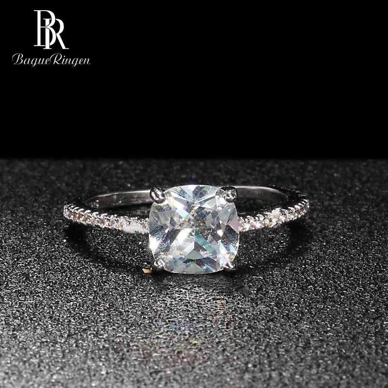 Bague Ringen Classic Silver 925 Smykker til Kvinder forlovelsesringe Pladsen Gemstones Geometri AAA Zircon Prinsesse Bryllup Gave 3
