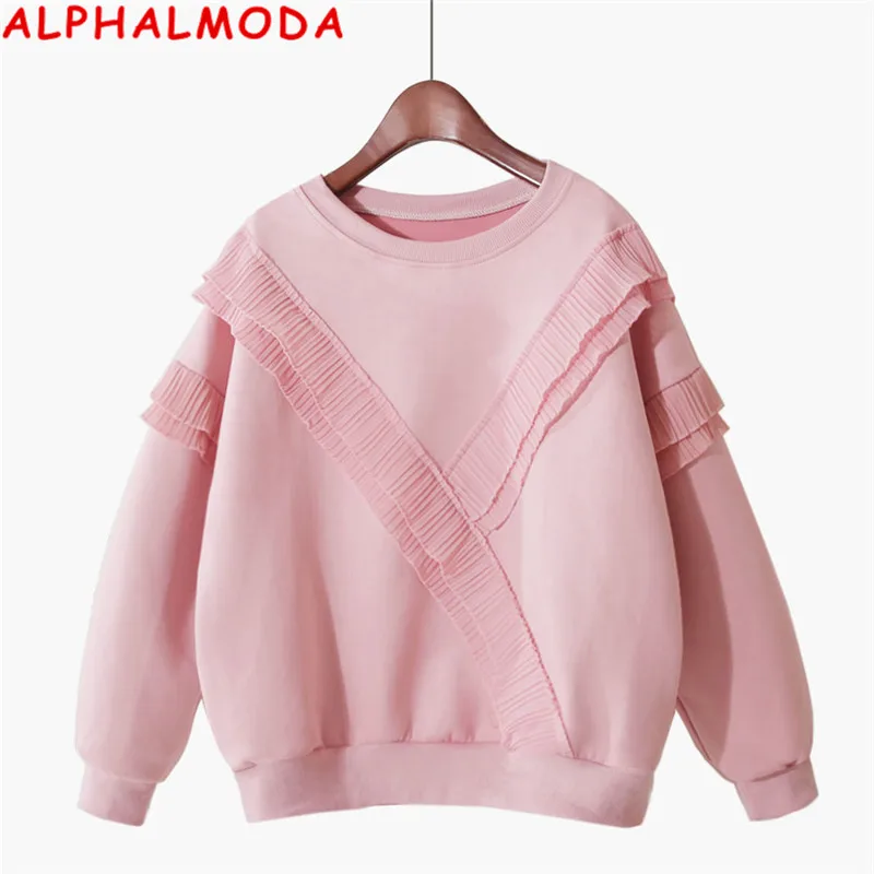 ALPHALMODA 2021 Spring Nye Arirved Blonder Patchwork Kvinder Pullover Sød Sweatshirt Solid Farve Løs Mode Outfit Søde Top 3