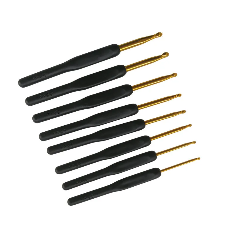 8stk Gold aluminium hæklet needle kit væver værktøjer Kroge og strikke tilbehør Sæt strikkepinde hæklenåle, så væver 2