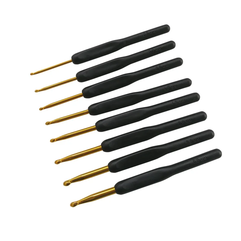 8stk Gold aluminium hæklet needle kit væver værktøjer Kroge og strikke tilbehør Sæt strikkepinde hæklenåle, så væver 5
