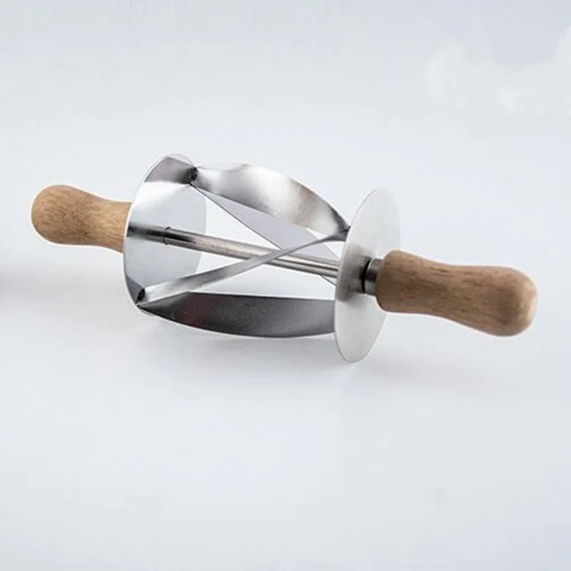 Opgradering af Rustfrit Stål Brød Kniv dejen cutter Med Træ-Håndtag Gør Croissant Trekant Rullende Kniv køkken tilbehør 1