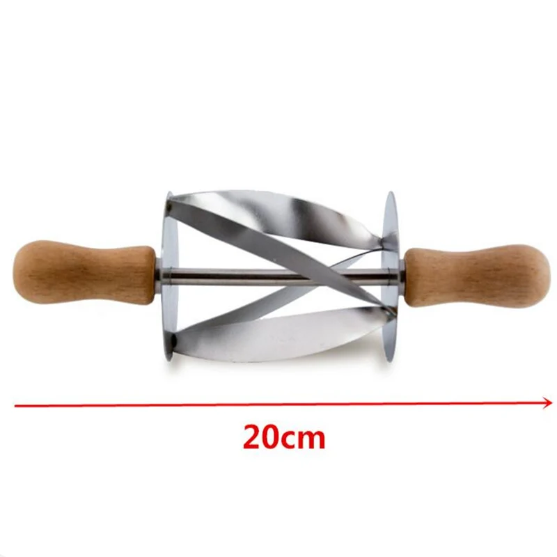 Opgradering af Rustfrit Stål Brød Kniv dejen cutter Med Træ-Håndtag Gør Croissant Trekant Rullende Kniv køkken tilbehør 3