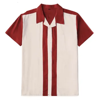 3XL Plus Size Vintage Skjorte kortærmet Sort Rød Rockabilly Bowling Casual t-Shirts Mænd camisa masculina / Mænds ~ www.okocater.dk
