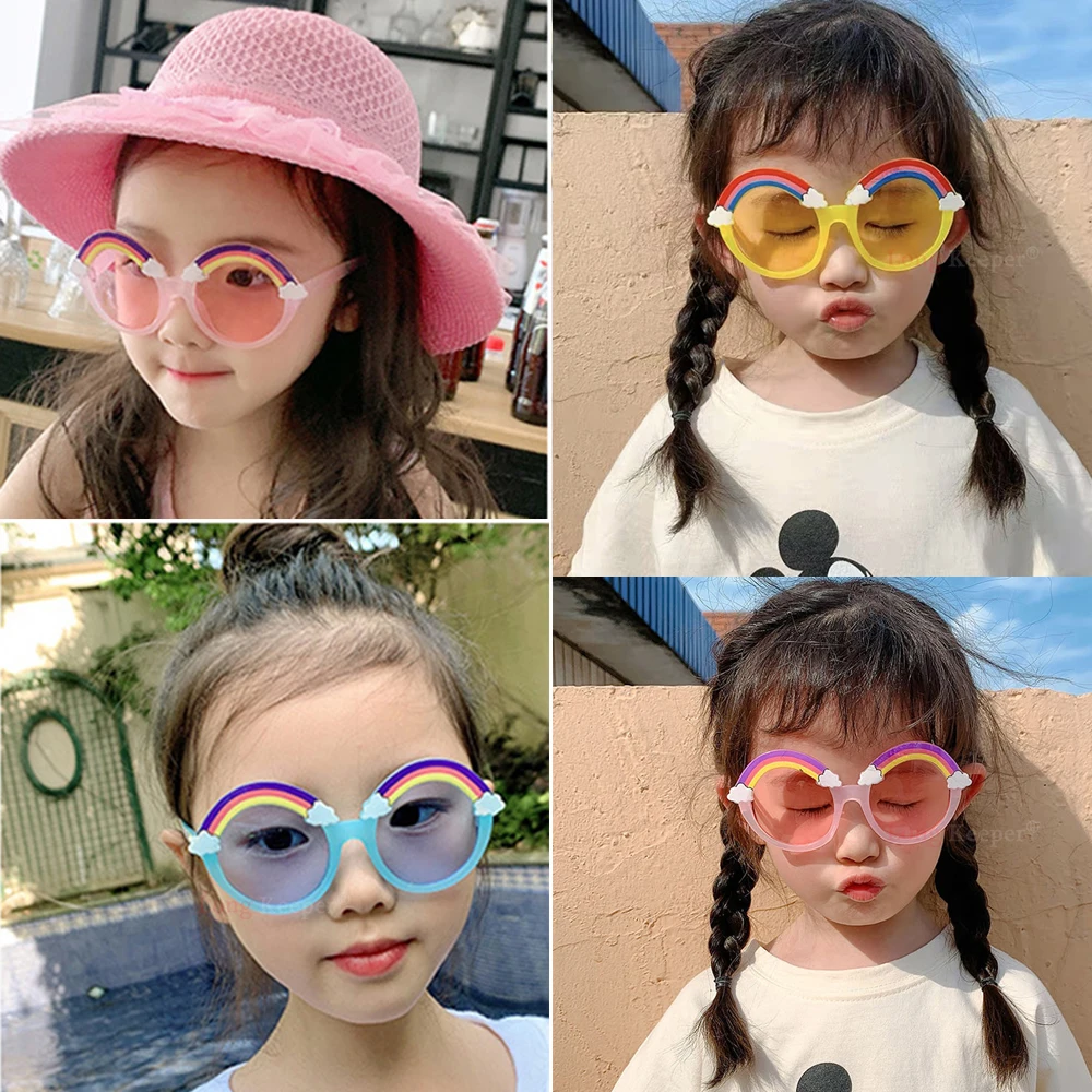 Runde Solbriller Børn Sol Briller Piger Børn Farverige Pink Linser Nuancer Drenge Gul Spejl Billige Briller / Tøj ~