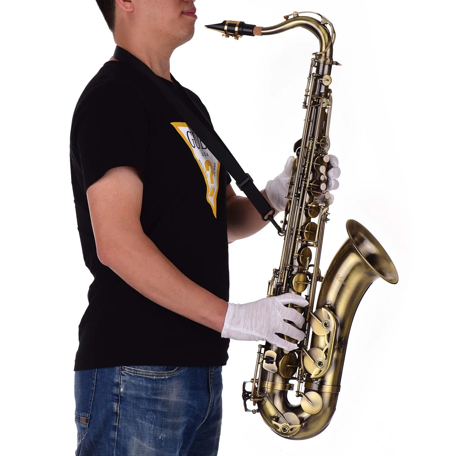 Enlighten jern Frank Worthley Antik Finish Bb Tenor Saxofon Sax Messing Krop Hvid Shell Keys Træblæser  Instrument med bæretaske Handsker Sax Hals, Stropper / butik ~  www.okocater.dk