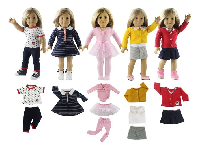 5 Sæt Dukke Tøj til 18 Tommer American Doll Håndlavet Casual Wear Tøj 4